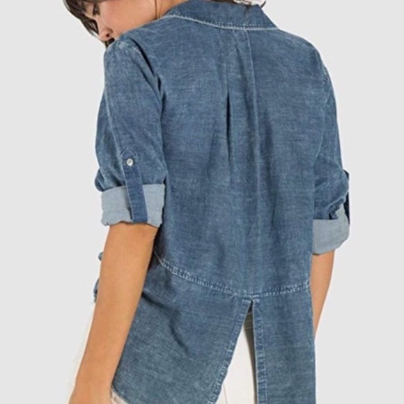 Anthropologie Cloth & Stone Slit Hem Roll Tab Long Sleeve Button Up Blouse - Picture 2 of 11